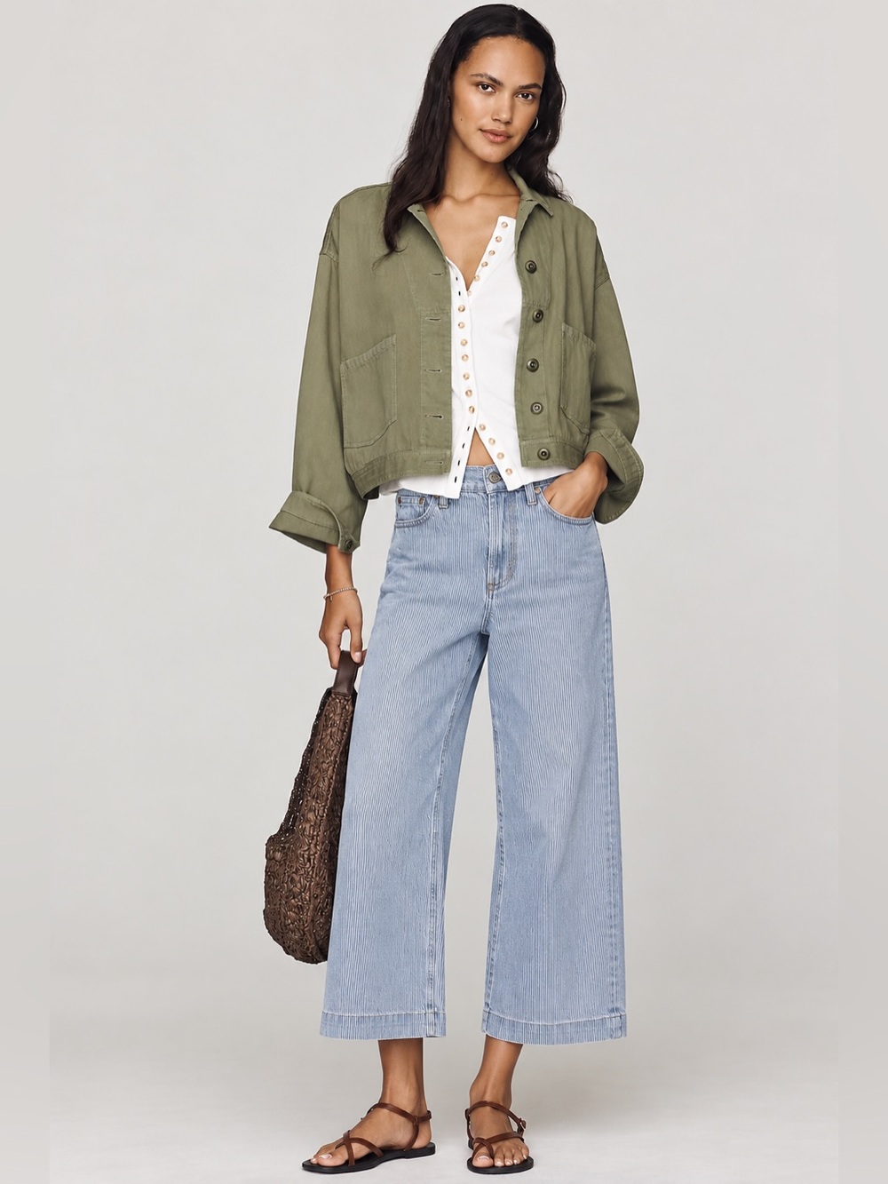 GAP Denim High Rise Wide-Leg Crop Railroad Stripe Jeans – Size 16/33R